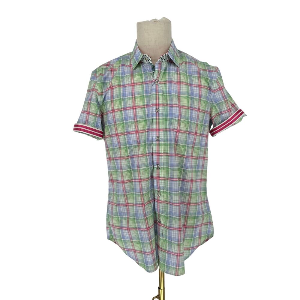 Robert Graham Button Front Short Sleeve Shirt RONAN Spring Glen Check M